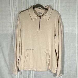 Toad&Co Cream Quarter Zip Pullover Men’s Size M Kangaroo Pocket Casual Sweater